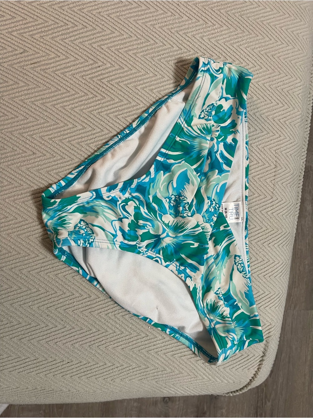 Floral Teal & White Bikini Bottoms Time and Tru Medium 8-10 swim